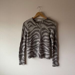 Equipment Zebra‎ Print Grey Cashmere Pull-On Sweater
